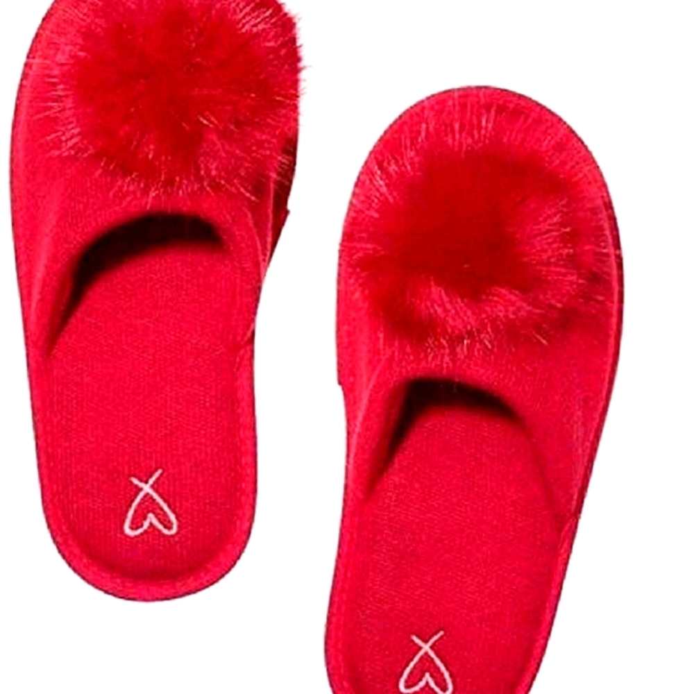 NWT Victoria's Secret red pompom slip ons